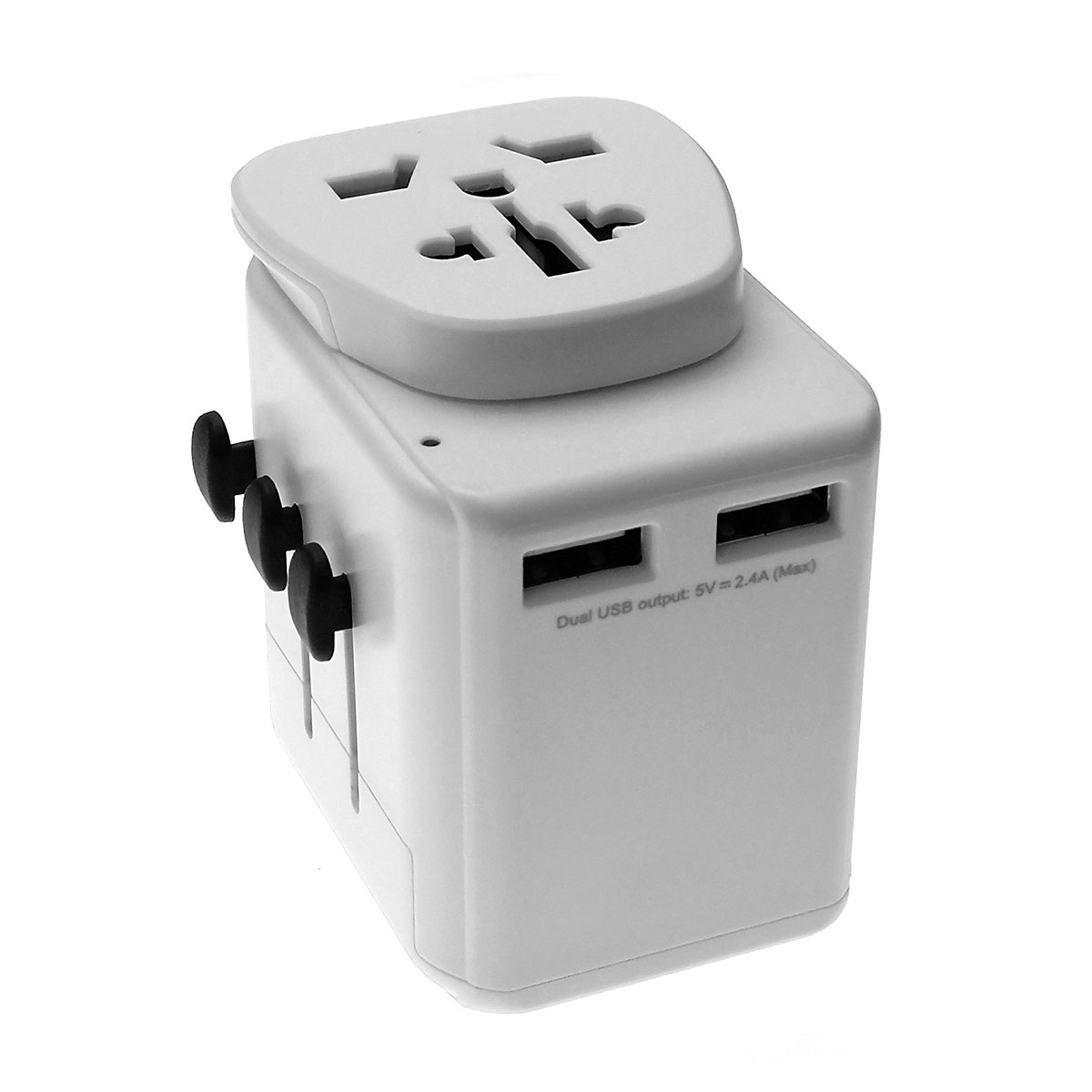 УСЗУ (универсальное сетевое зарядное устройство) / Travel Adapter / переходник TA901A на AUS (Китайскую, Австралийскую), EU (Европейскую), US (Американскую), UK (Английскую) вилку для путешествий с 2 USB портами на 2.4А, 12W 5V/5A, цвет белый.