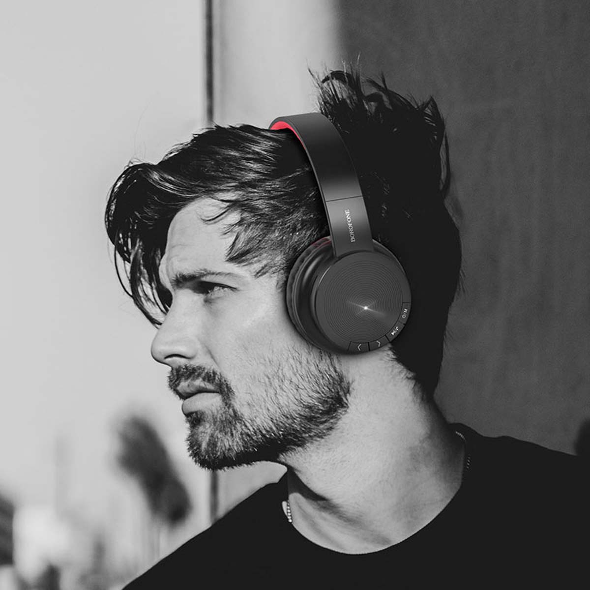 Гарнитура (наушники с микрофоном) беспроводная, полноразмерная, BOROFONE BO11 Maily, цвет черно красный