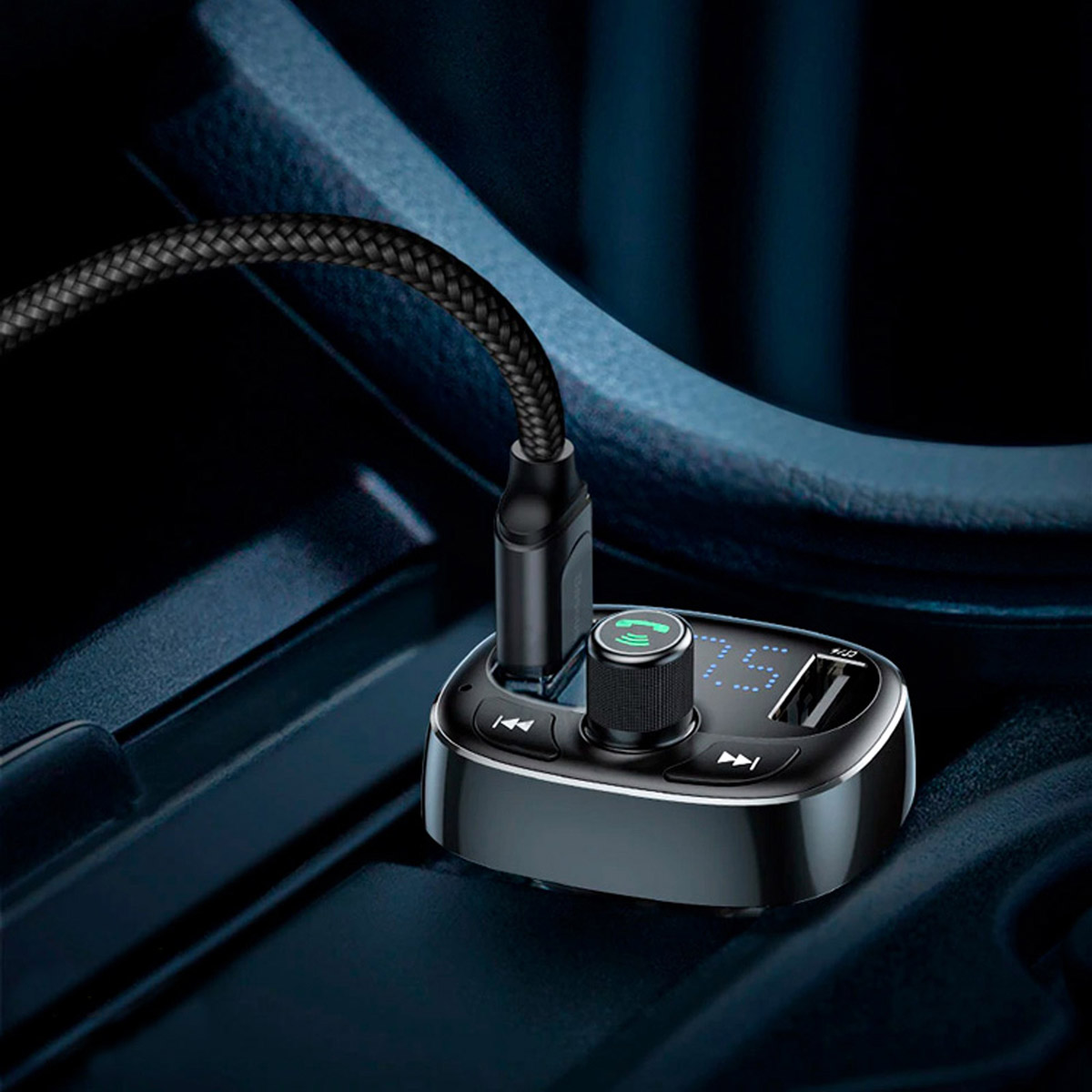 АЗУ(Автомобильное зарядное устройство) Baseus S-09, FM-трансмиттер, 2 x USB, Bluetooth MP3, цвет черный