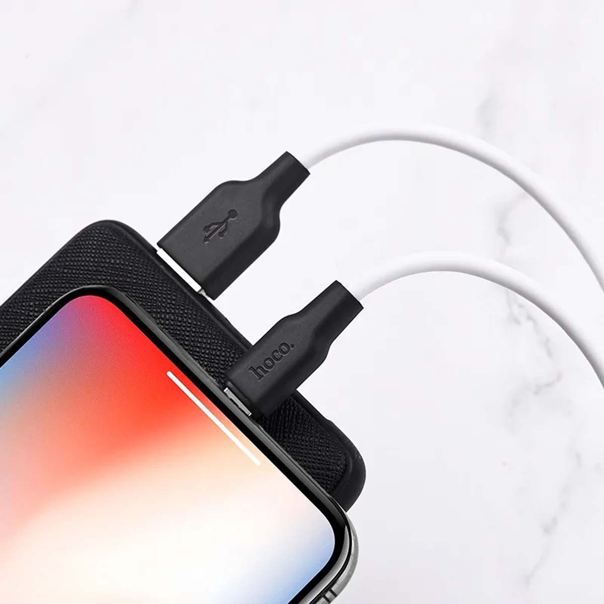 Кабель HOCO X21 Plus Lightning 8 pin, флуоресцентный, 2.4A, длина 1 метр, цвет черно белый