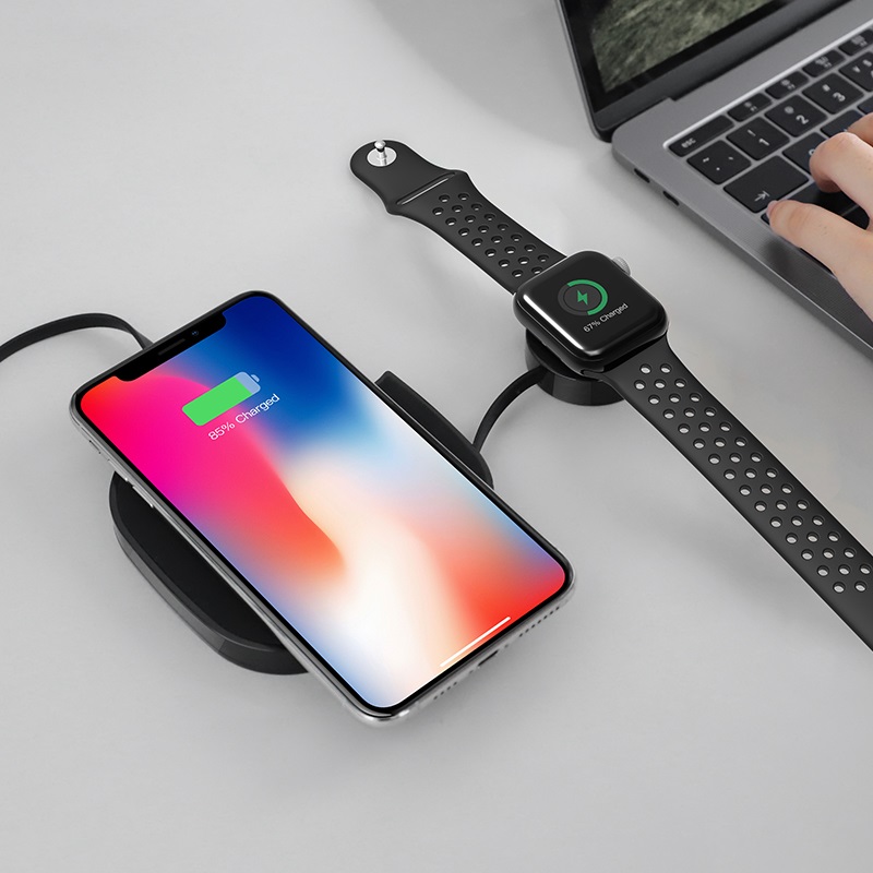 HOCO S5 Rich power 2-в-1 беспроводное зарядное устройство, 5W, 7.5W, 10W и для Apple Watch series 1 / 2 / 3 / 4 (распродажа -50%)