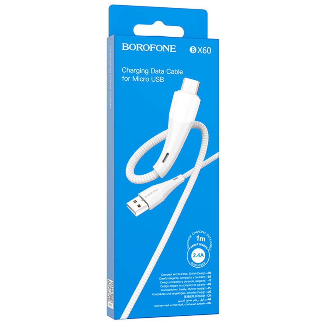Кабель BOROFONE BX60 Superior micro USB, 2.4A, длина 1 метр, нейлон, цвет белый Кабель BOROFONE BX60 Superior micro USB, 2.4A, длина 1 метр, нейлон, цвет белый