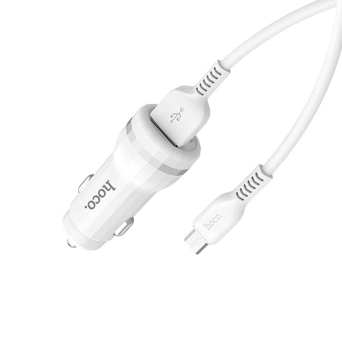АЗУ (Автомобильное зарядное устройство) 2 порта USB, HOCO Z27 Staunch, с кабелем Micro USB X20, 1 метр, цвет белый