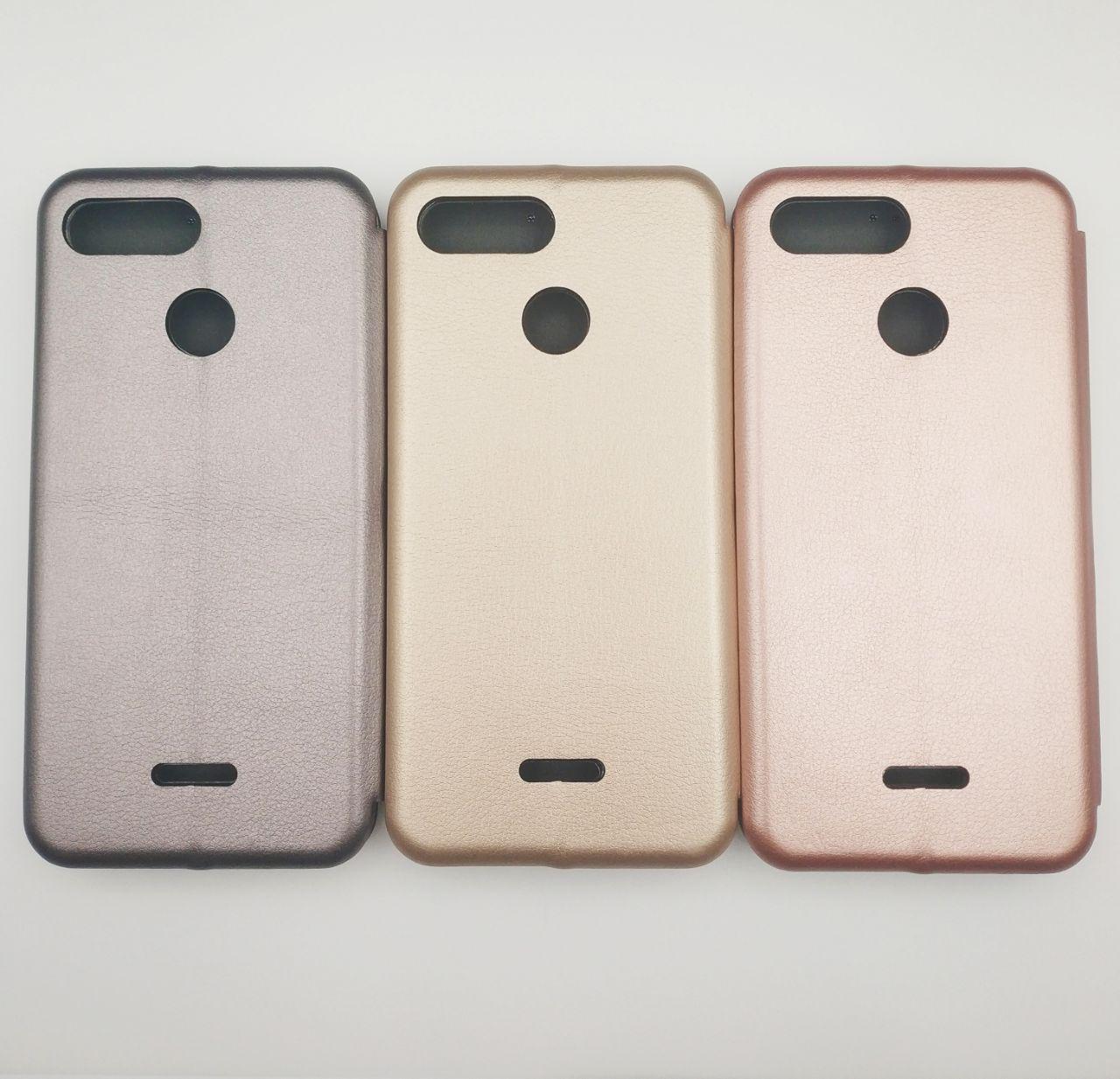 Чехол книжка для XIAOMI REDMI 6, силикон, экокожа, визитница, цвет золотистый.