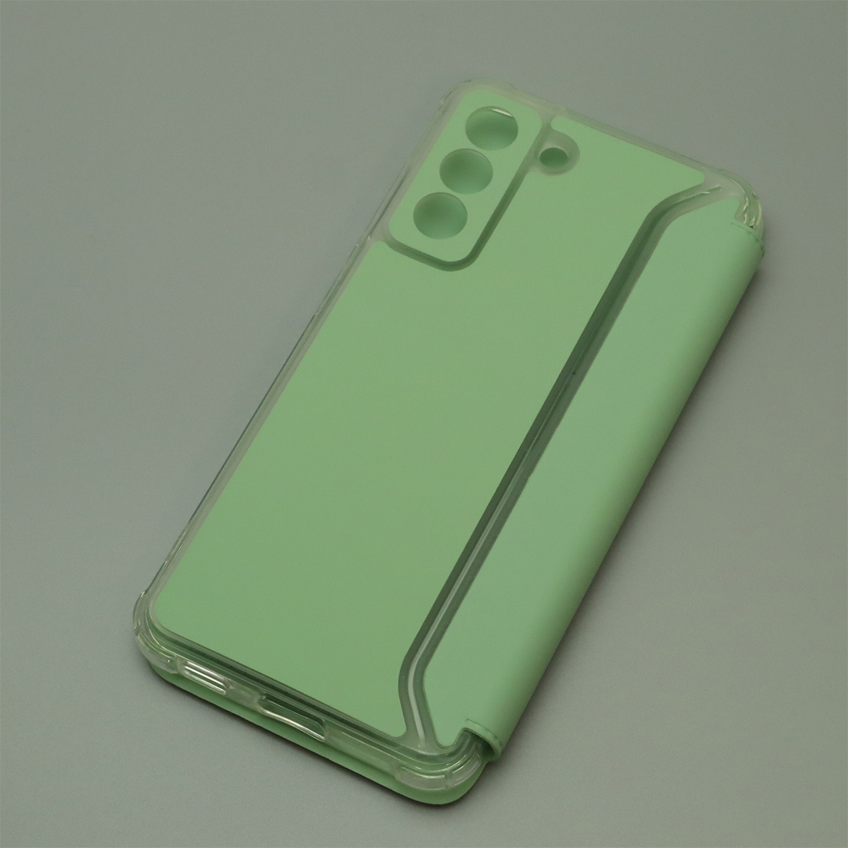 Чехол книжка для SAMSUNG Galaxy S21 FE (SM-G990B), экокожа, визитница, цвет светло фисташковый