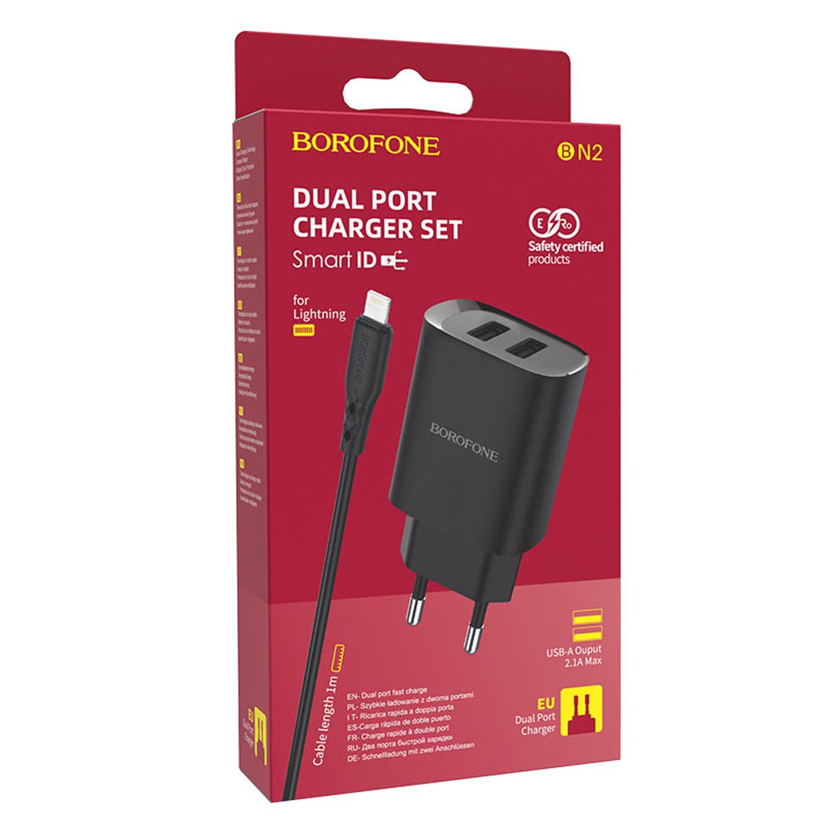 СЗУ (Сетевое зарядное устройство) BOROFONE BN2 Super fast с кабелем APPLE Lightning 8 pin, 2.1А, длина 1 метр, цвет черный | Последняя цена