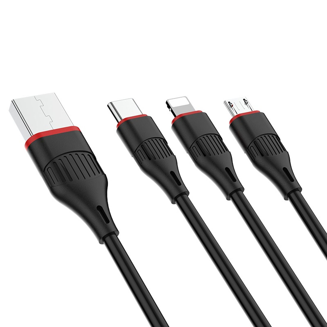 Кабель BOROFONE BX17 Enjoy 3 в 1 USB на Lightning 8 pin, Micro USB, длина 1 метр, цвет черный