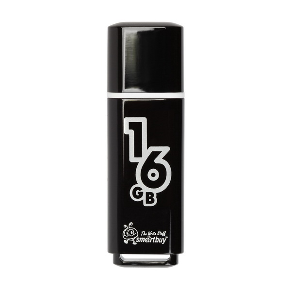 Флешка USB 2.0 16GB SMARTBUY Glossy, цвет черный