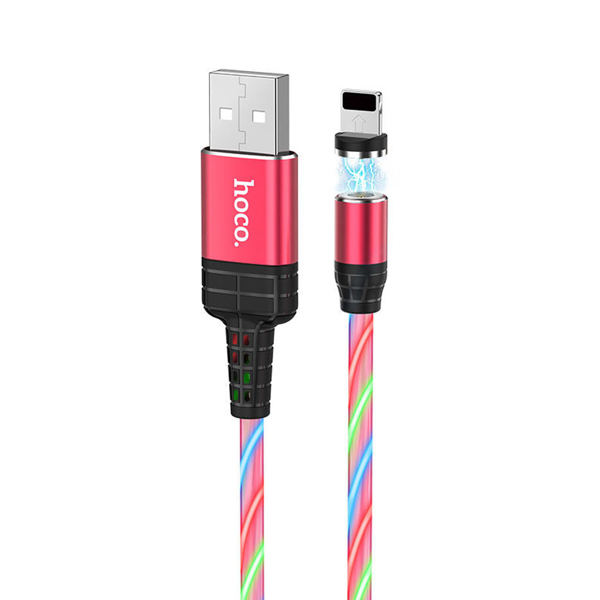 Магнитный зарядный кабель HOCO U90 APPLE Lightning 8 pin, LED подсветка, 2A, длина 1 метр, цвет красный | Последняя цена
