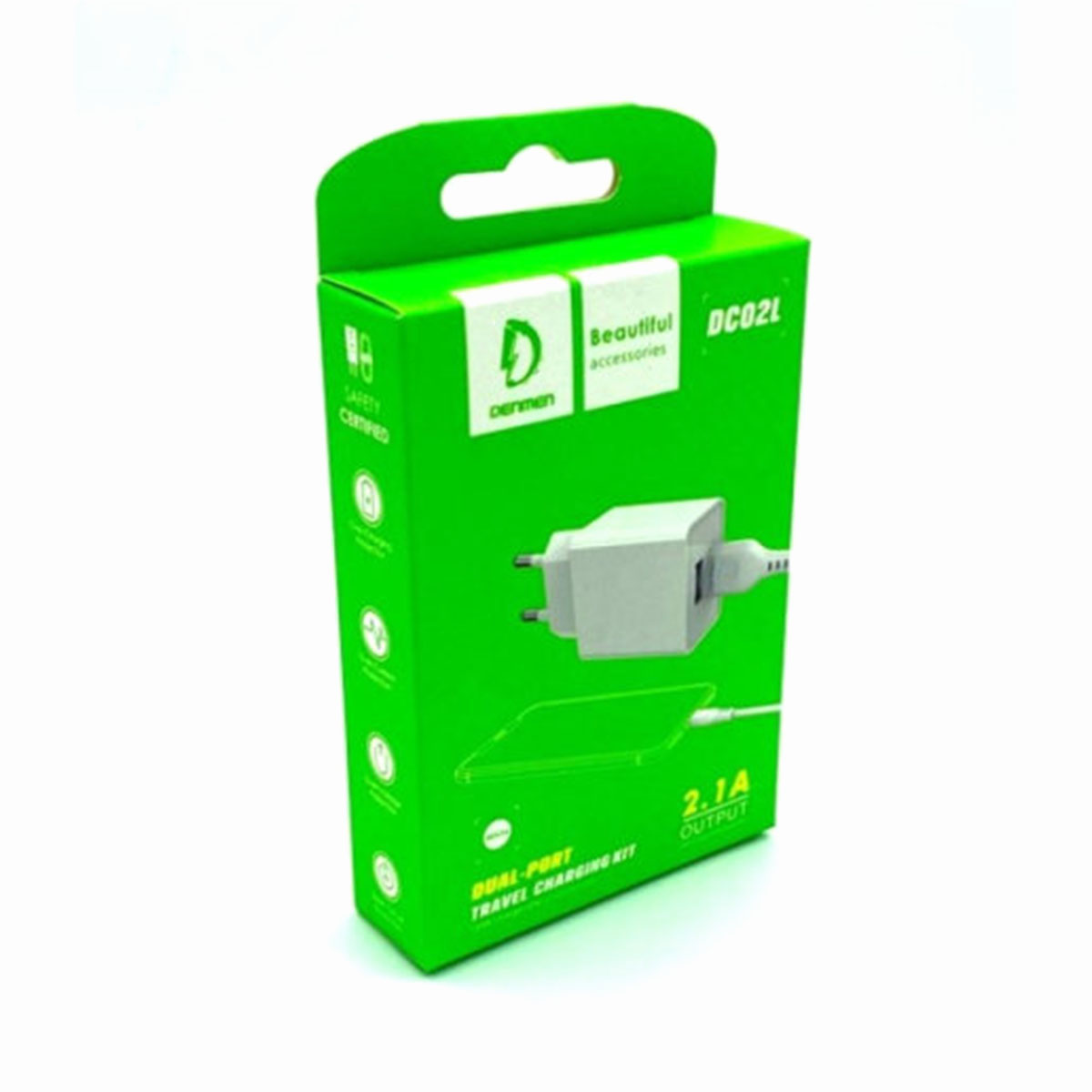 СЗУ (Сетевое зарядное устройство) DENMEN DC02L, 2.1A, 2 USB, кабель Lightning 8 pin, цвет белый