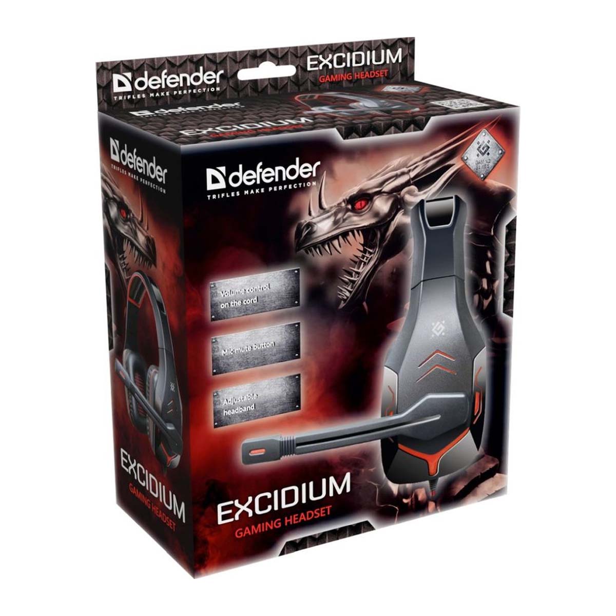 Гарнитура (наушники с микрофоном) проводная, полноразмерная, DEFENDER Excidium, цвет черно красный