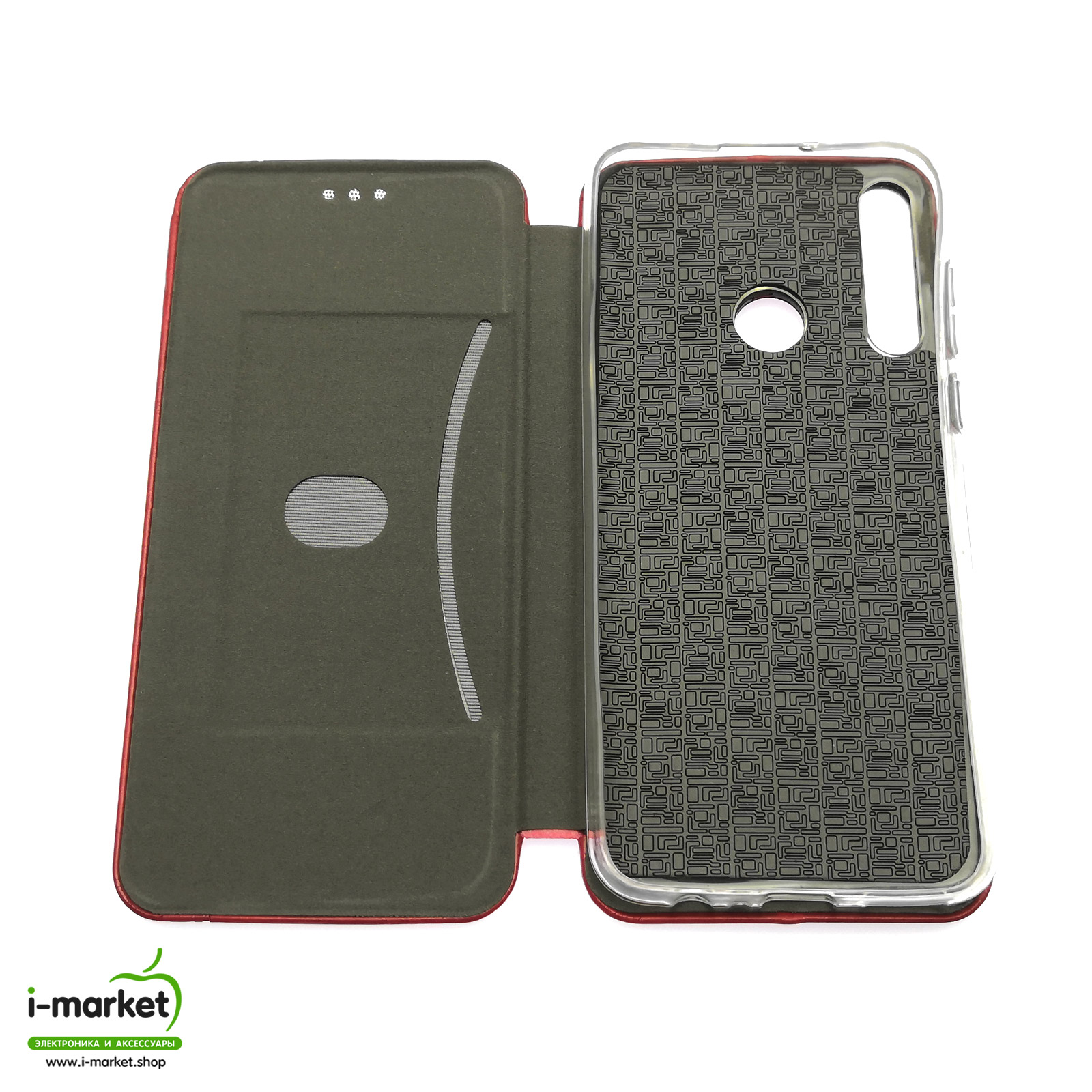 Чехол книжка LIZARD для HUAWEI Honor 9A (MOA-LX9N), Y6P (MED-LX9N), экокожа, визитница, цвет красный.