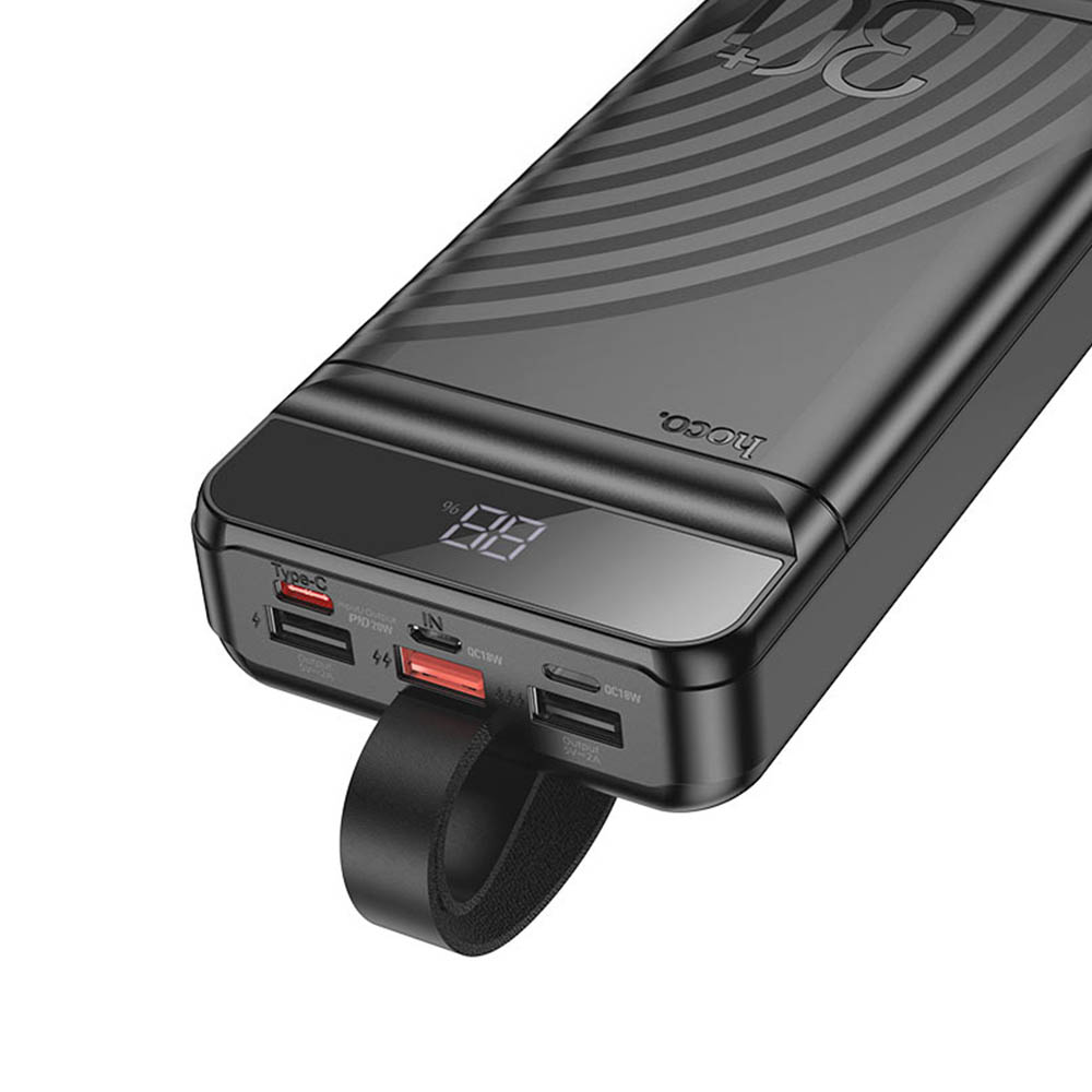 Внешний портативный аккумулятор, Power Bank HOCO J123B, 30000 mAh, фонарик, LED дисплей, PD20W, QC3.0, 22.5W, цвет черный