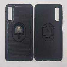 Чехол накладка iFace для SAMSUNG Galaxy A7 2018 (SM-A750), силикон, металл, кольцо держатель, цвет черный.