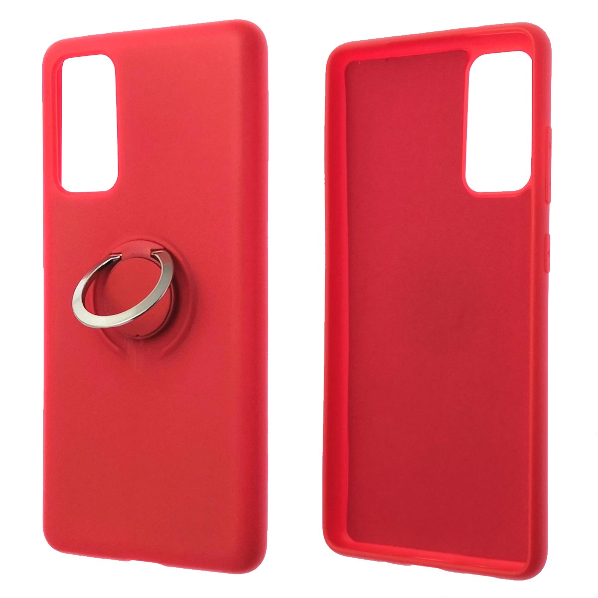 Чехол накладка RING для SAMSUNG Galaxy S20FE, силикон, бархат, кольцо держатель, цвет красный