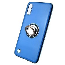 Чехол накладка для SAMSUNG Galaxy A10 (SM-A105), M10 (SM-M105), силикон, глянец, с логотипом, кольцо держатель, цвет синий.