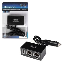 Автомобильный разветвитель OLESSON 1522, 120W, 12/24V, 2 выхода прикуривателя, 1 USB, цвет черный
