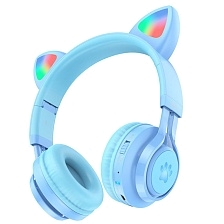 Гарнитура (наушники с микрофоном) беспроводная, полноразмерная, HOCO W39 Cat ear, светящиеся ушки, цвет синий