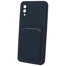 Чехол накладка CARD CASE для SAMSUNG Galaxy A02 (SM-A022), силикон, отдел для карт, цвет темно синий