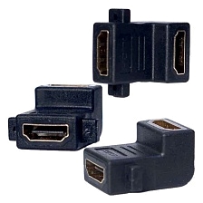 Переходник соединительный с HDMI (мама) на HDMI (мама), угловой 90°, цвет черный Переходник соединительный с HDMI (мама) на HDMI (мама), угловой 90°, цвет черный