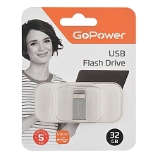 Флешка USB 2.0 32GB GOPOWER MINI, цвет серебристый