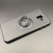 Чехол накладка iFace для SAMSUNG Galaxy J6 Plus 2018 (SM-J610), силикон, кольцо держатель, цвет черный.