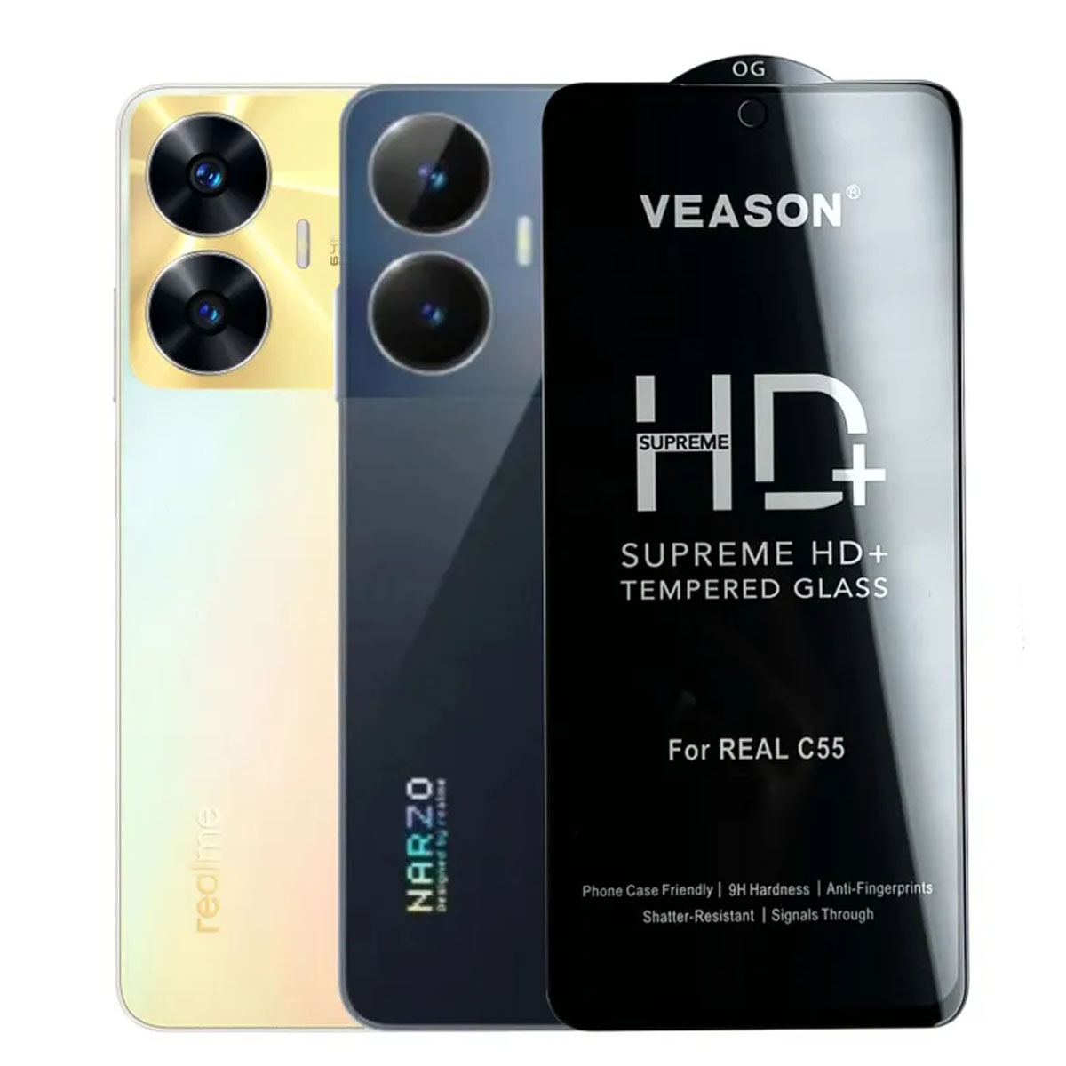 Защитное стекло VEASON HD+ для Realme C55, Realme C67, Narzo N55, цвет окантовки черный