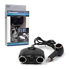 Автомобильный разветвитель OLESSON 1630 120W 12/24V на 3 выхода прикуривателя, 2 USB входа на 5V-3100mA, с переключателем включения и выключения, цвет черный