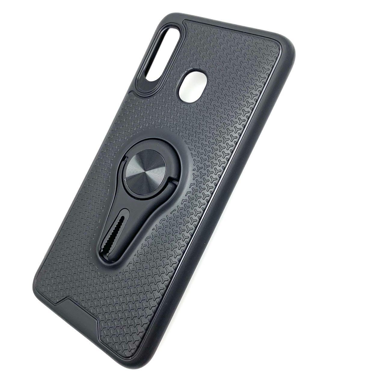 Чехол накладка FC для SAMSUNG Galaxy A30 (SM-A305), силикон, кольцо держатель, цвет черный