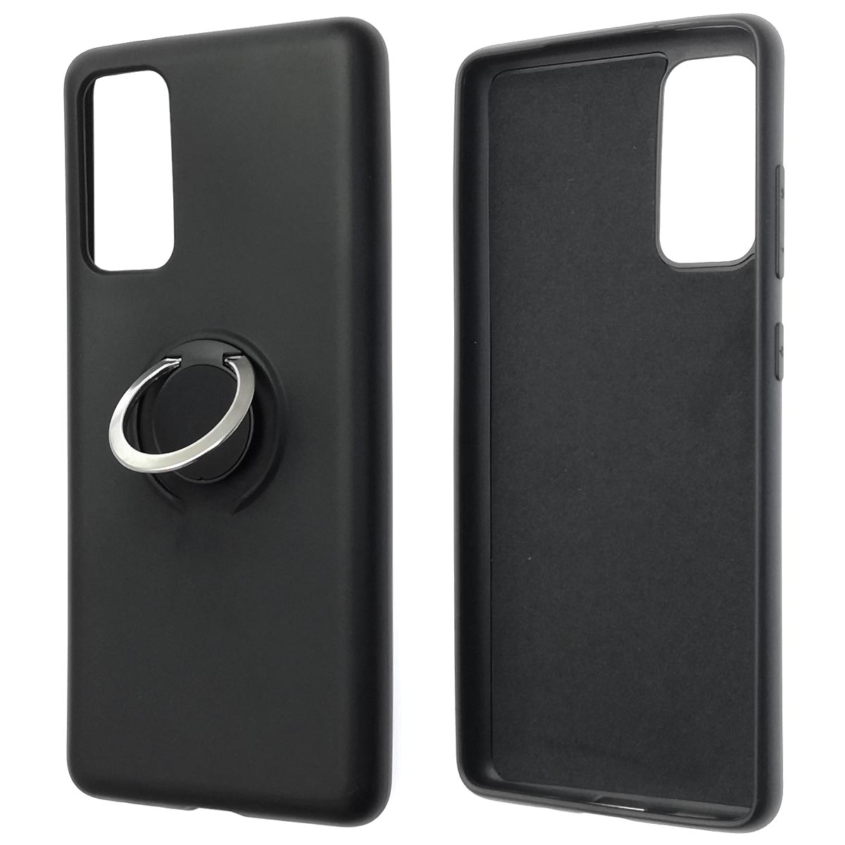 Чехол накладка RING для SAMSUNG Galaxy S20FE, силикон, бархат, кольцо держатель, цвет черный