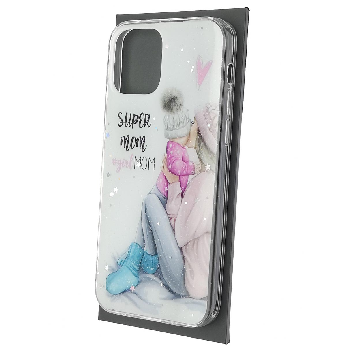 Чехол накладка Vinil для APPLE iPhone 12 (6.1"), iPhone 12 Pro (6.1"), силикон, блестки, глянцевый, рисунок Super mom girl MOM