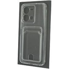 Чехол накладка CARD CASE для VIVO Y35, силикон, отдел для карт, цвет прозрачный