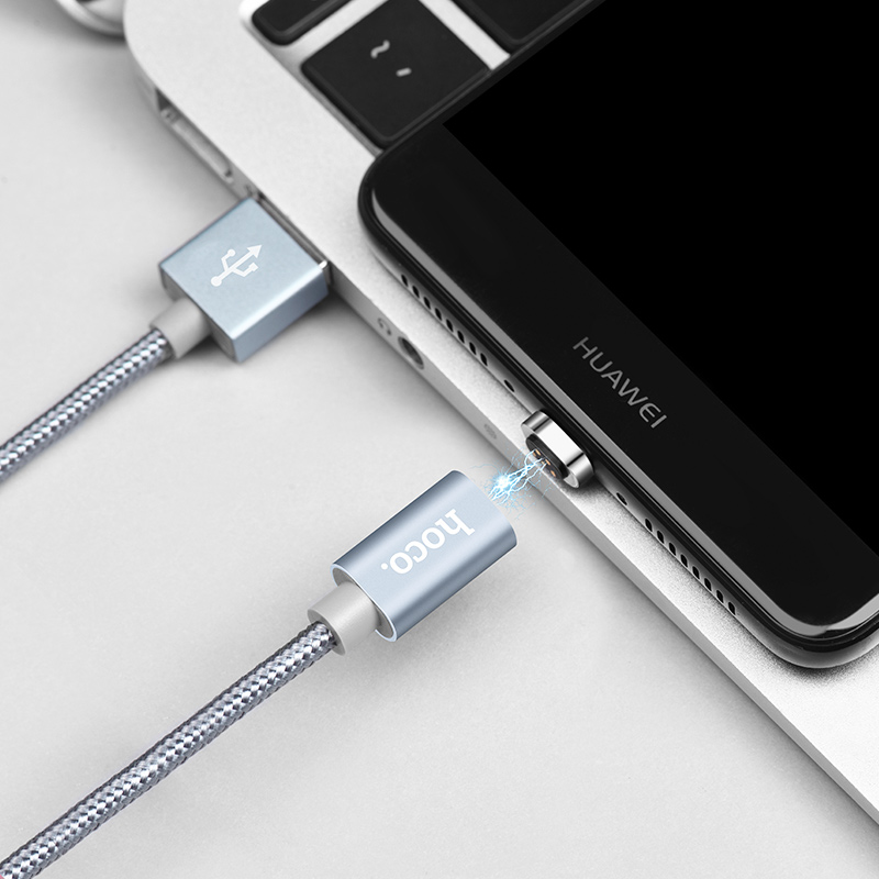 HOCO U40A магнитный кабель-USB magnetic adsorption Type-C, 1.2 метра, цвет графитовый металл.
