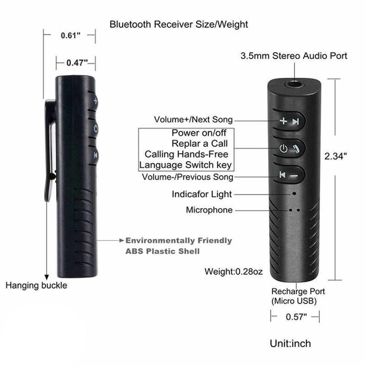 Беспроводной музыкальный приемник, AUX Bluetooth ресивер B09, цвет черный.